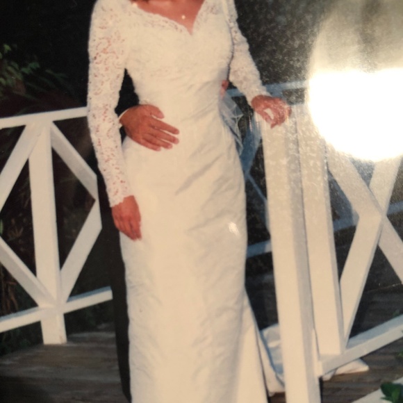 Vintage Shantung Silk w/Beaded Lace Wedding Dress S - Picture 7 of 10